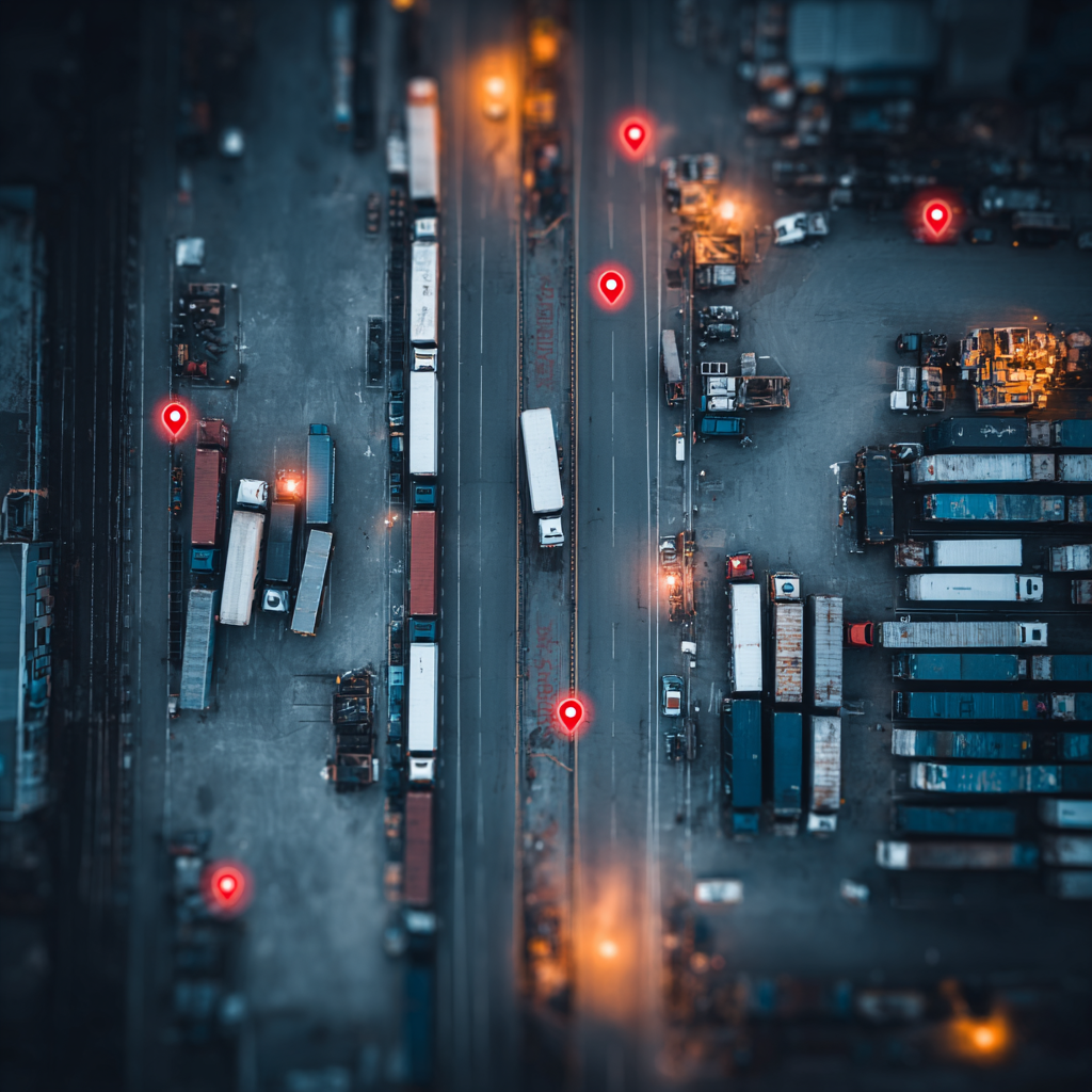 Red Dot aerial drone shot of a trailer yard with refrigerated fleet assets