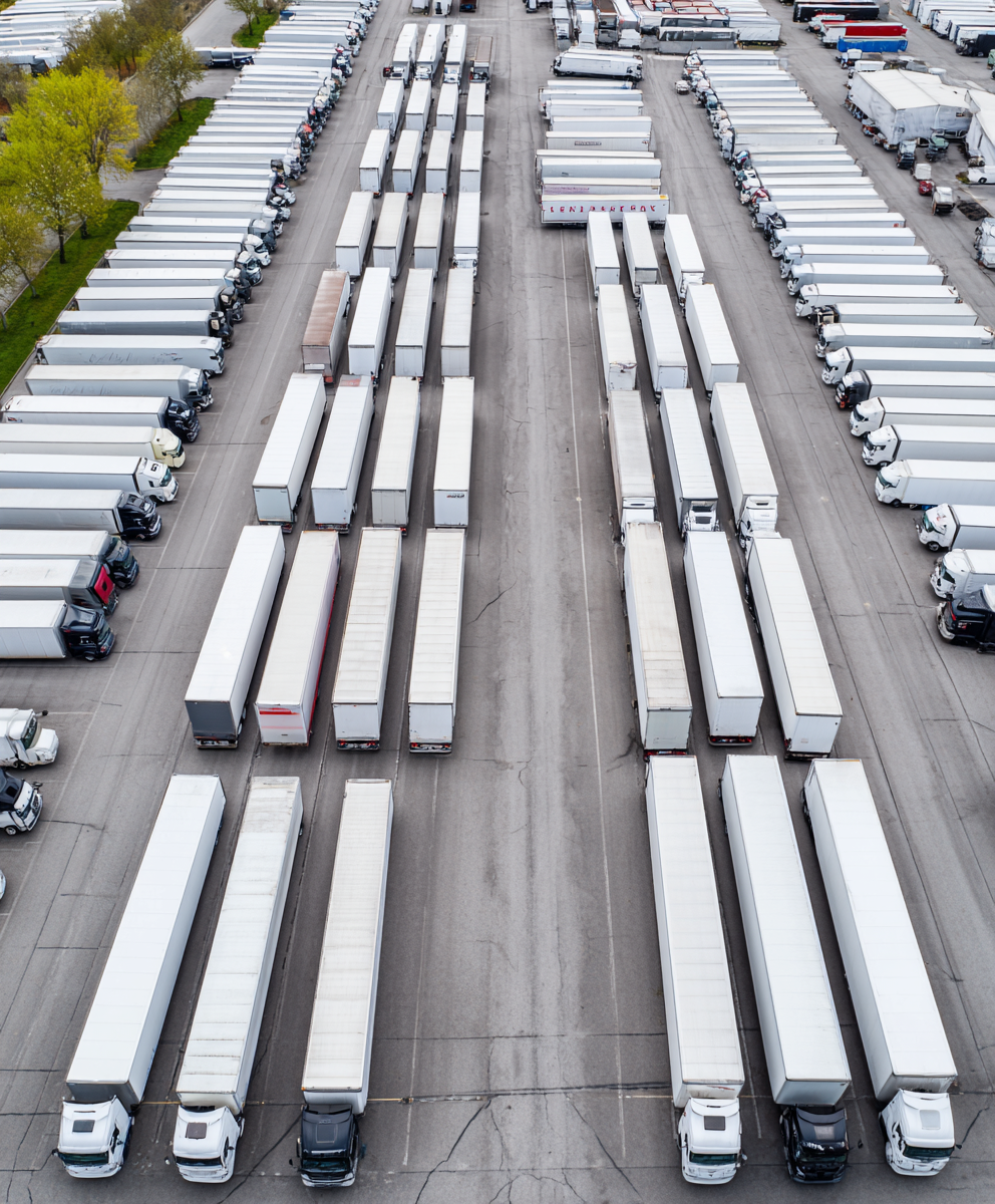 Modern trailer yard with hundreds of trailers — GPS asset tracking